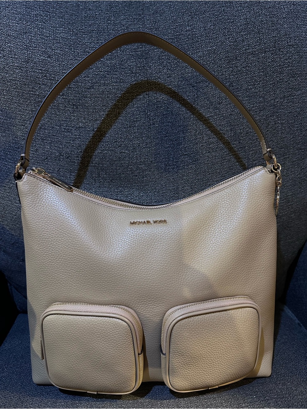 Michael Kors Merritt Cargo Hobo Pebbled Leather Shoulder Bag in Camel